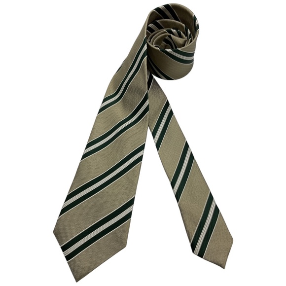 🆕ERMENEGILDO ZEGNA Beige/Green Silk Blend LUXURY Tie ITALY - Picture 1 of 5